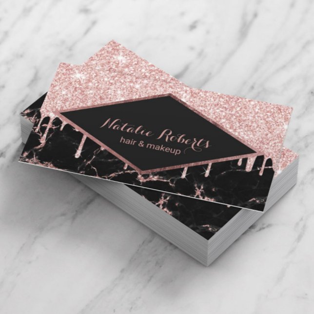 Rose Gold Glitzer Tropfen Trendy Marble Beauty Sal Visitenkarte (Von Creator hochgeladen)