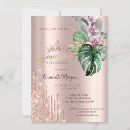 Rose Gold Glitzer Tropfen Tropische Blume Einladung