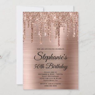 Rose Gold Glitzer Tropfen und Ombre Foil Geburtsta Einladung