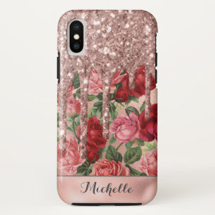 Rose Gold Glitzer Tropfen Vintage Rose Blumenbezei Case-Mate iPhone Hülle