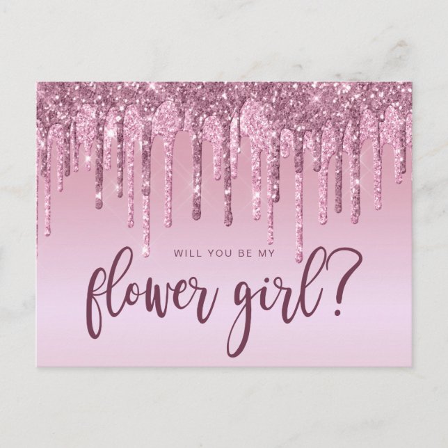 Rose Gold Glitzer Tropfen werden Sie meine Blume M Einladungspostkarte (Vorderseite)