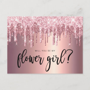 Rose Gold Glitzer Tropfen werden Sie meine Blume M Einladungspostkarte