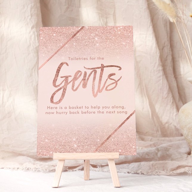 Rose Gold Glitzer Typografie Rosa Schild Einladung (Rose gold glitter typography blush pink sign invitation, toiletries gents)