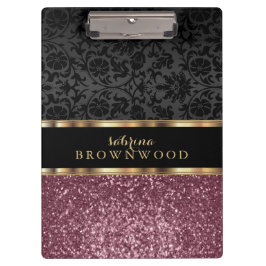 Rose Gold Glitzer und Black Damask Klemmbrett
