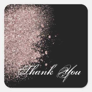 Rose Gold Glitzer und Black Danke Quadratischer Aufkleber