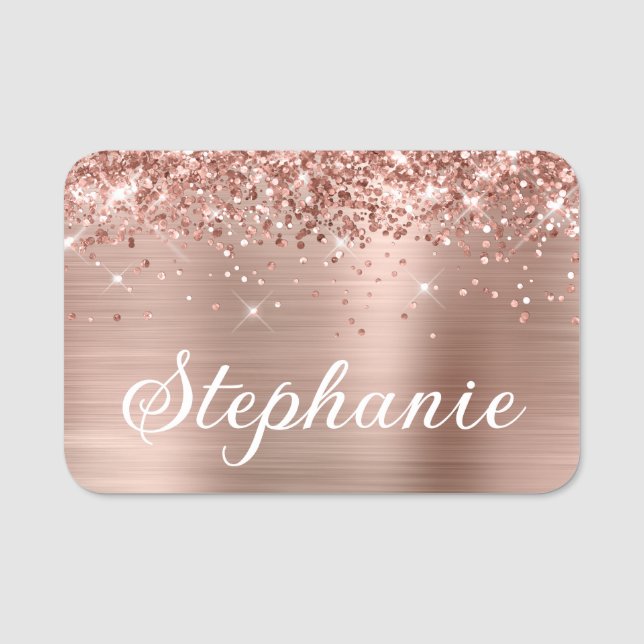 Rose Gold Glitzer und Fohlen zuerst Namensschild (Vorderseite)