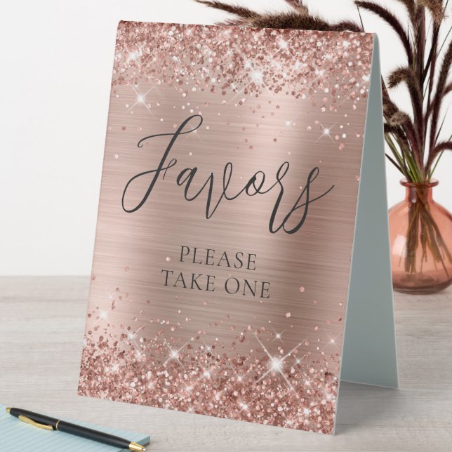 Rose Gold Glitzer und Foil Gastgeschenke Hochzeite Tischaufsteller (In Situ (Tisch))