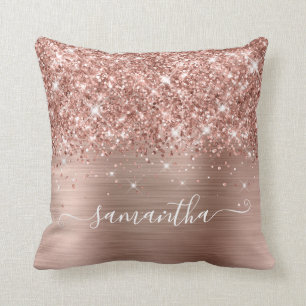 Rose Gold Glitzer und Foil Girly Signature Kissen