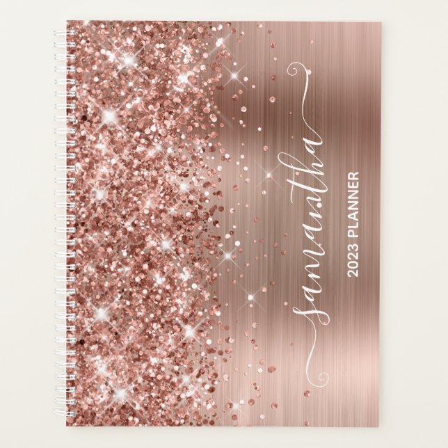 Rose Gold Glitzer und Foil Girly Signature Planer (Vorderseite)