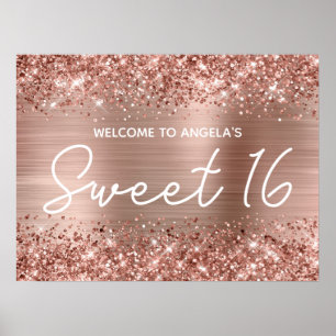 Rose Gold Glitzer und Foil Sweet 16 Willkommen Poster