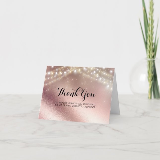 Rose Gold Glitzer und Lights Wedding Vielen Dank Dankeskarte (Vorderseite)