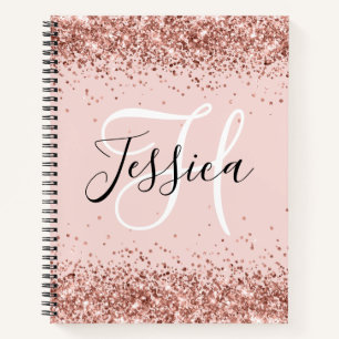 Rose Gold Glitzer und Mit Monogramm Blüten Notizbuch