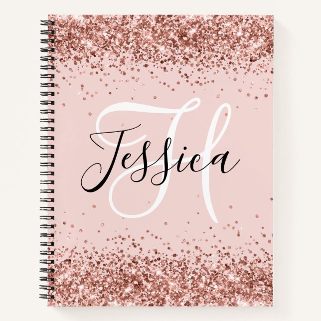 Rose Gold Glitzer und Mit Monogramm Blüten Notizbuch (Vorderseite)