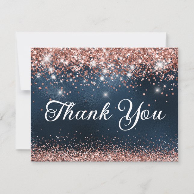Rose Gold Glitzer und Navy Blue Foil 40. Geburtsta Dankeskarte (Vorderseite)