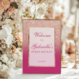 Rose Gold Glitzer und Pink Ombre Sweet 16 Willkomm Poster