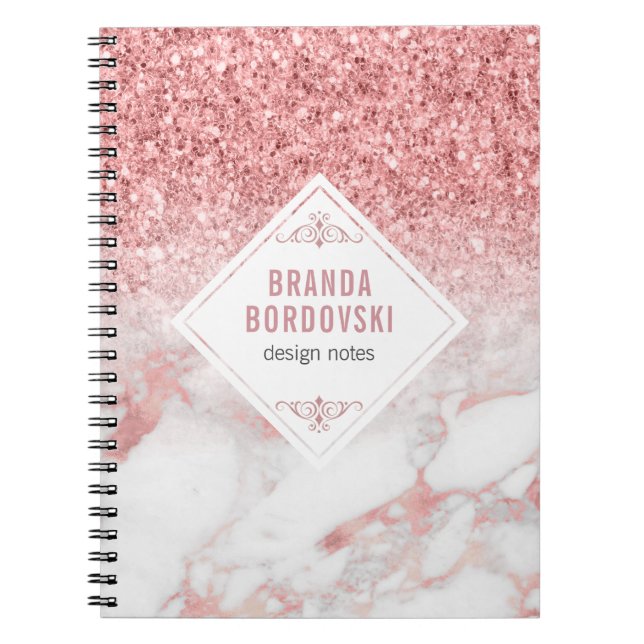 Rose Gold Glitzer und Rose Gold Marmor ombre Notizblock (Vorderseite)