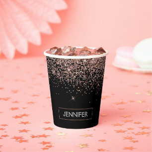 Rose Gold Glitzer und Schwarz Monogram Paper Cups Pappbecher