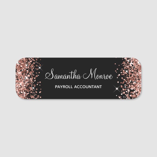 Rose Gold Glitzer und Schwarz Namensschild (Vorderseite)