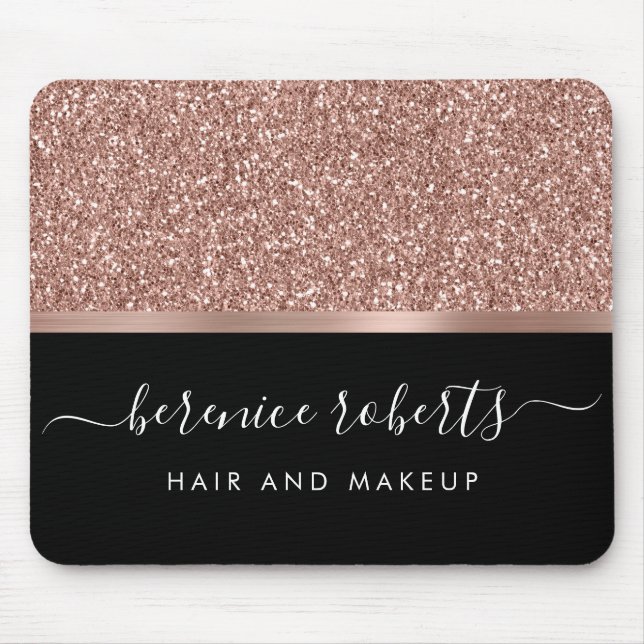 Rose Gold Glitzer und Schwarz Personalisiert Mousepad (Vorne)