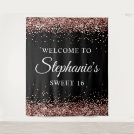 Rose Gold Glitzer und Schwarz Willkommen im Sweet  Wandteppich