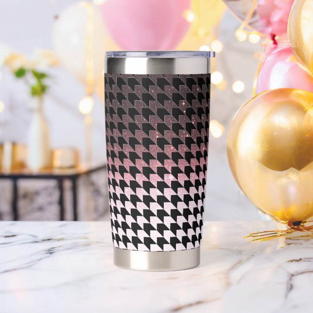 Rose Gold Glitzer und Schwarzes Hahnentrittmuster Thermobecher (Bachelor Party)