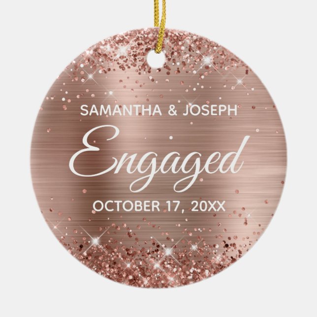 Rose Gold Glitzer und Shiny Foil Verlobt Keramik Ornament (Vorne)