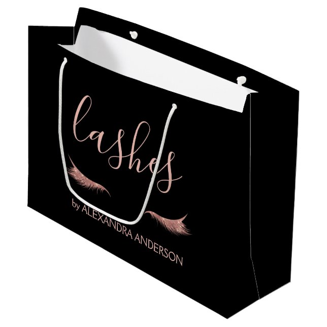 Rose Gold Glitzer und Sparkeln Eyelashes Große Geschenktüte (Vorderseite Schrägansicht)