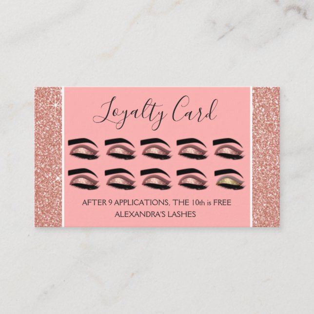 Rose Gold Glitzer und Sparkle Eyelash Erweiterunge Treuekarte (Vorderseite)