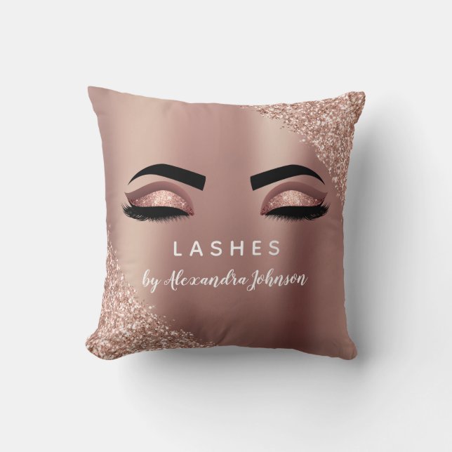 Rose Gold Glitzer und Sparkle Eyelash Extension Kissen (Vorderseite)