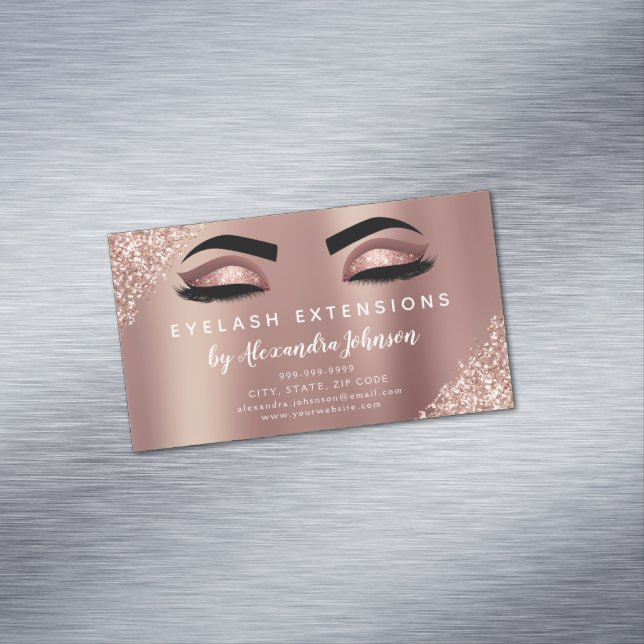 Rose Gold Glitzer und Sparkle Eyelash Extension Magnetische Visitenkarte (Beispiel)