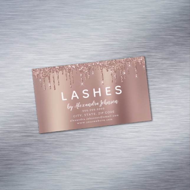 Rose Gold Glitzer und Sparkle Eyelash Extension Magnetische Visitenkarte (Beispiel)