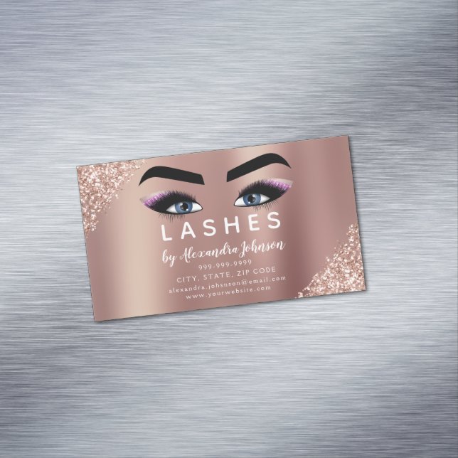 Rose Gold Glitzer und Sparkle Eyelash Extension Magnetische Visitenkarte (Beispiel)