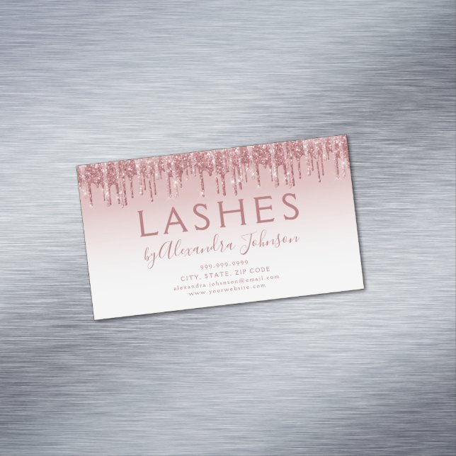 Rose Gold Glitzer und Sparkle Eyelash Extension Magnetische Visitenkarte (Beispiel)
