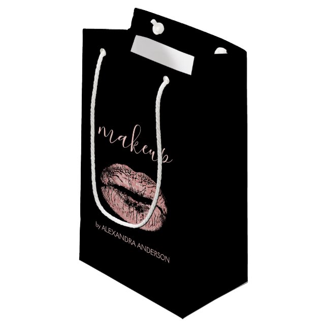 Rose Gold Glitzer und Sparkle Lipstick Makeup Kleine Geschenktüte (Vorderseite Schrägansicht)