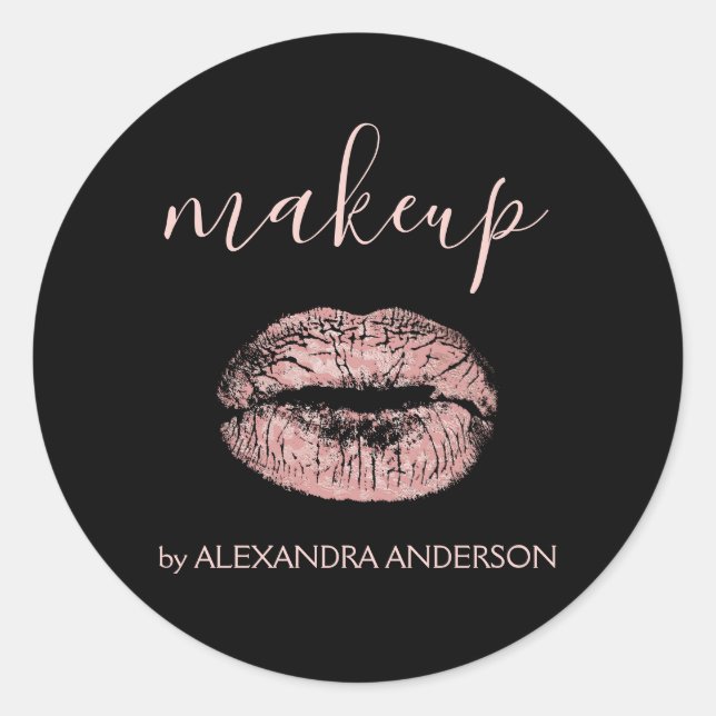 Rose Gold Glitzer und Sparkle Lipstick Makeup Runder Aufkleber (Vorderseite)