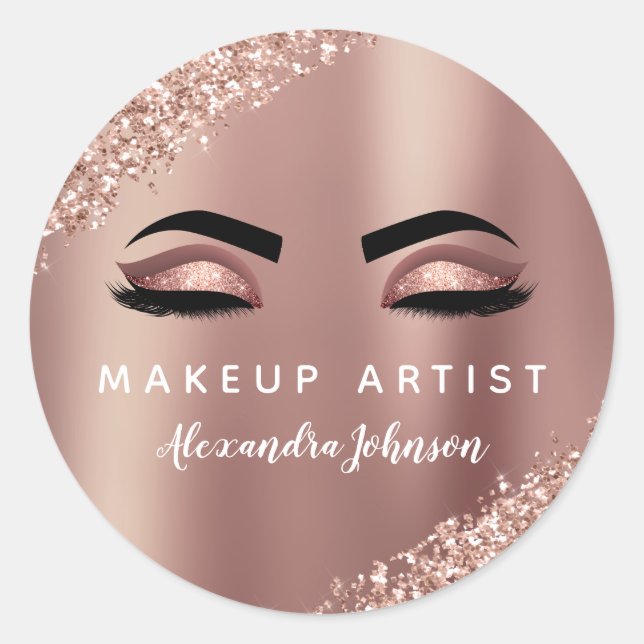 Rose Gold Glitzer und Sparkle Makeup Artist Runder Aufkleber (Vorderseite)