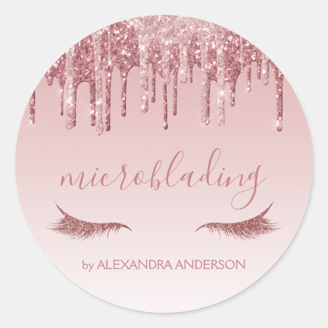 Rose Gold Glitzer und Sparkle Microblading Runder Aufkleber (Vorderseite)