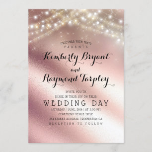 Rose Gold Glitzer und Sring Lights Hochzeit Einladung