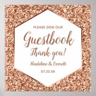 Rose Gold Glitzer Unterschreiben Sie unser Gästebu Poster