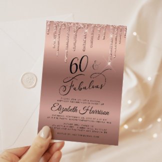 Rose Gold Glitzer Virtual 60. Geburtstagsparty Einladung