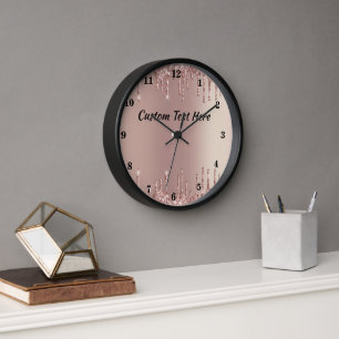Rose Gold-Glitzer-Wandanzeige mit benutzerdefinier Uhr
