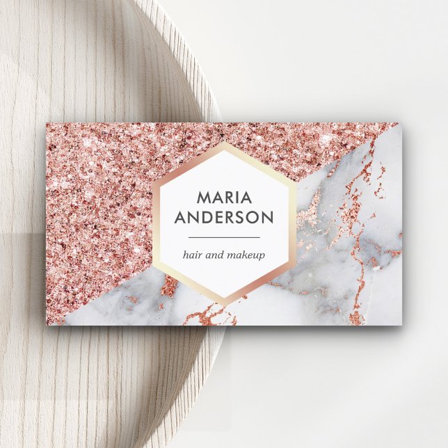 Rose Gold Glitzer Weißer Marmor Makeup Artist Visitenkarte (Von Creator hochgeladen)