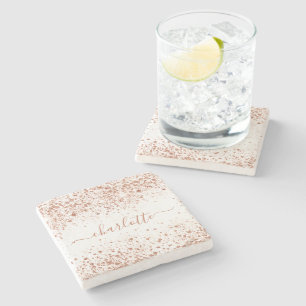 Rose Gold Glitzer White Name Skript Steinuntersetzer