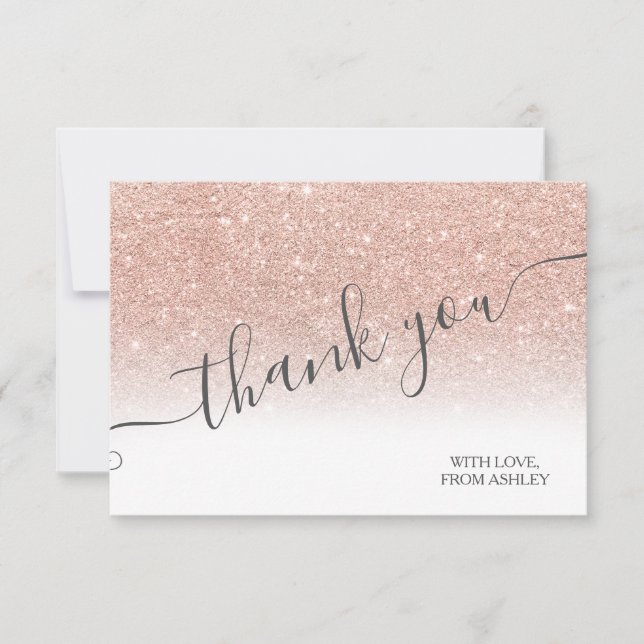 Rose Gold Glitzer White ombre Drehbuch Vielen Dank Dankeskarte (Vorderseite)