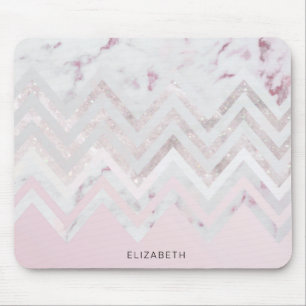 Rose Gold Glitzer Zickzack rosa Marmormonogramm Mousepad
