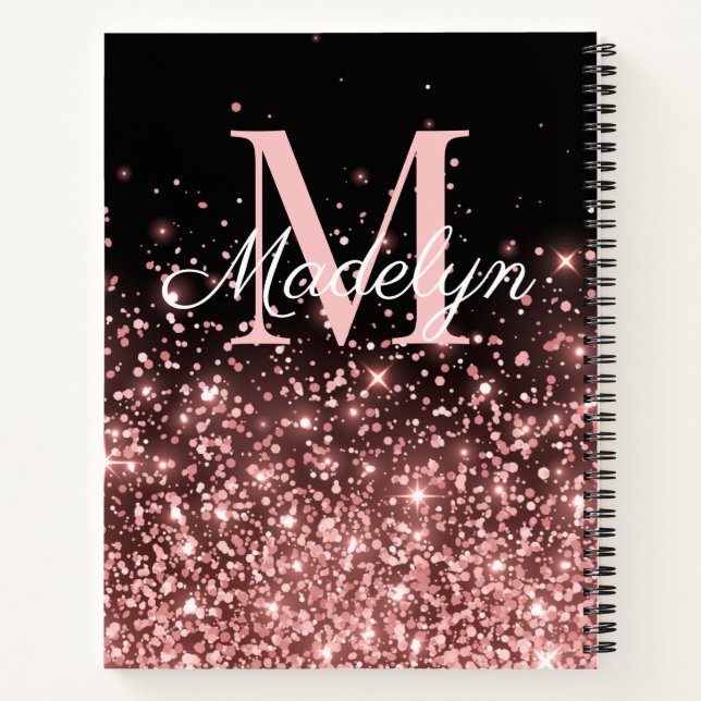 Rose Gold Glitzern Monogrammname Notizbuch (Rückseite)
