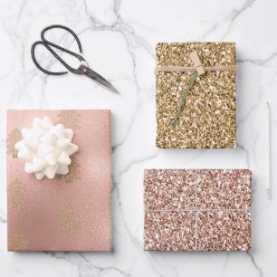 Rose Gold Glitzy Glitter Christmas Tree    Geschenkpapier Set