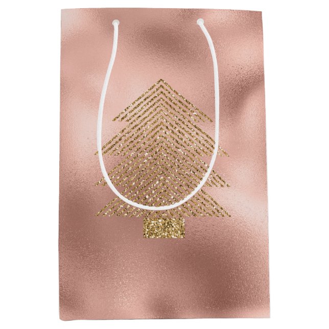 Rose Gold Glitzy Glitter Christmas Tree      Mittlere Geschenktüte (Vorderseite)