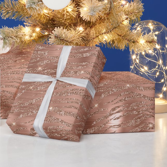 Rose Gold Glitzy Glitzer Zebra Print Geschenkpapier (Feiertage)