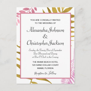 Rose Gold & Gold Foil Tropische Hochzeit Einladung